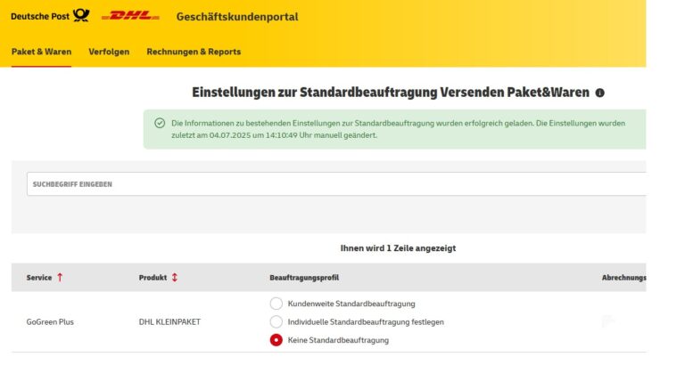 DHL Gogreen Plus deaktivieren
