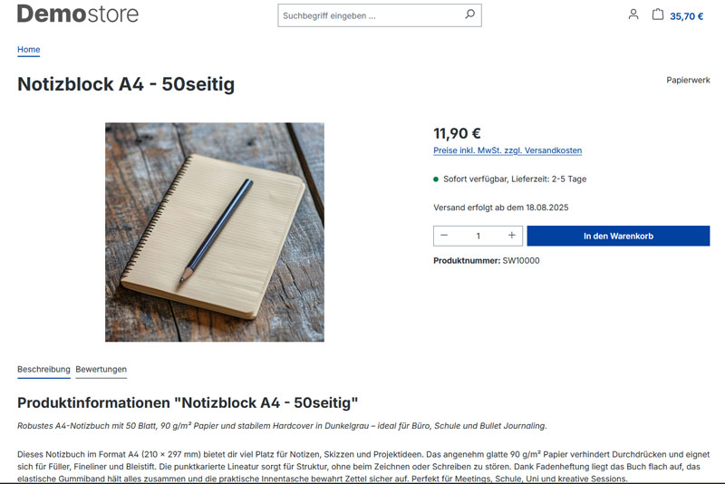 Shopware 6 Plugin: Verzögerte Lieferzeit auf der Detailansicht
