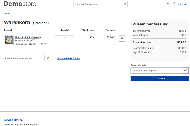 Shopware 6 Plugin: Verzögerte Lieferzeit im Warenkorb